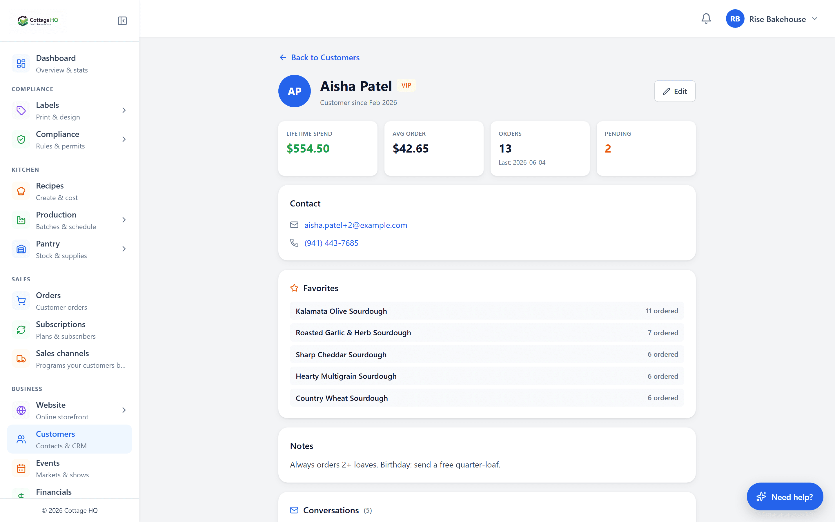 Customer detail page
