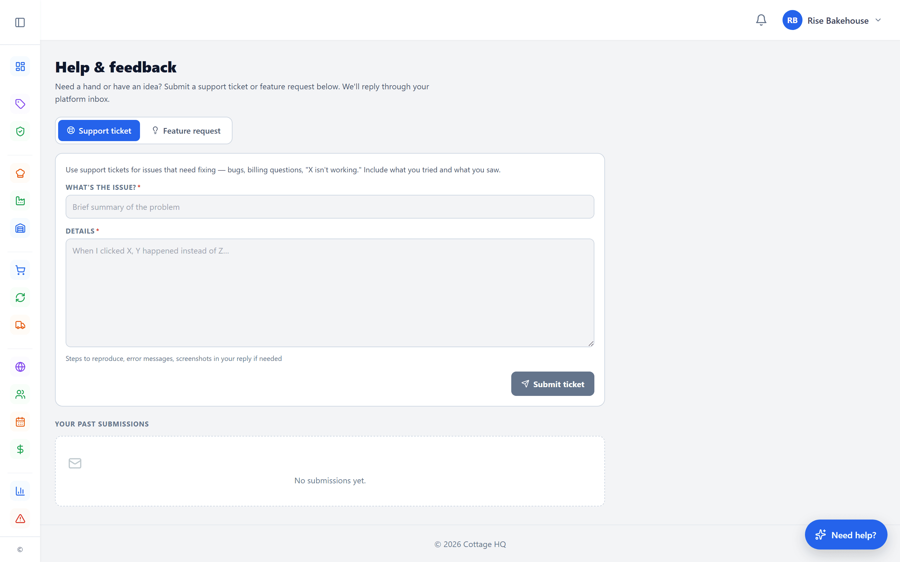 Cottage Helper AI in the dashboard