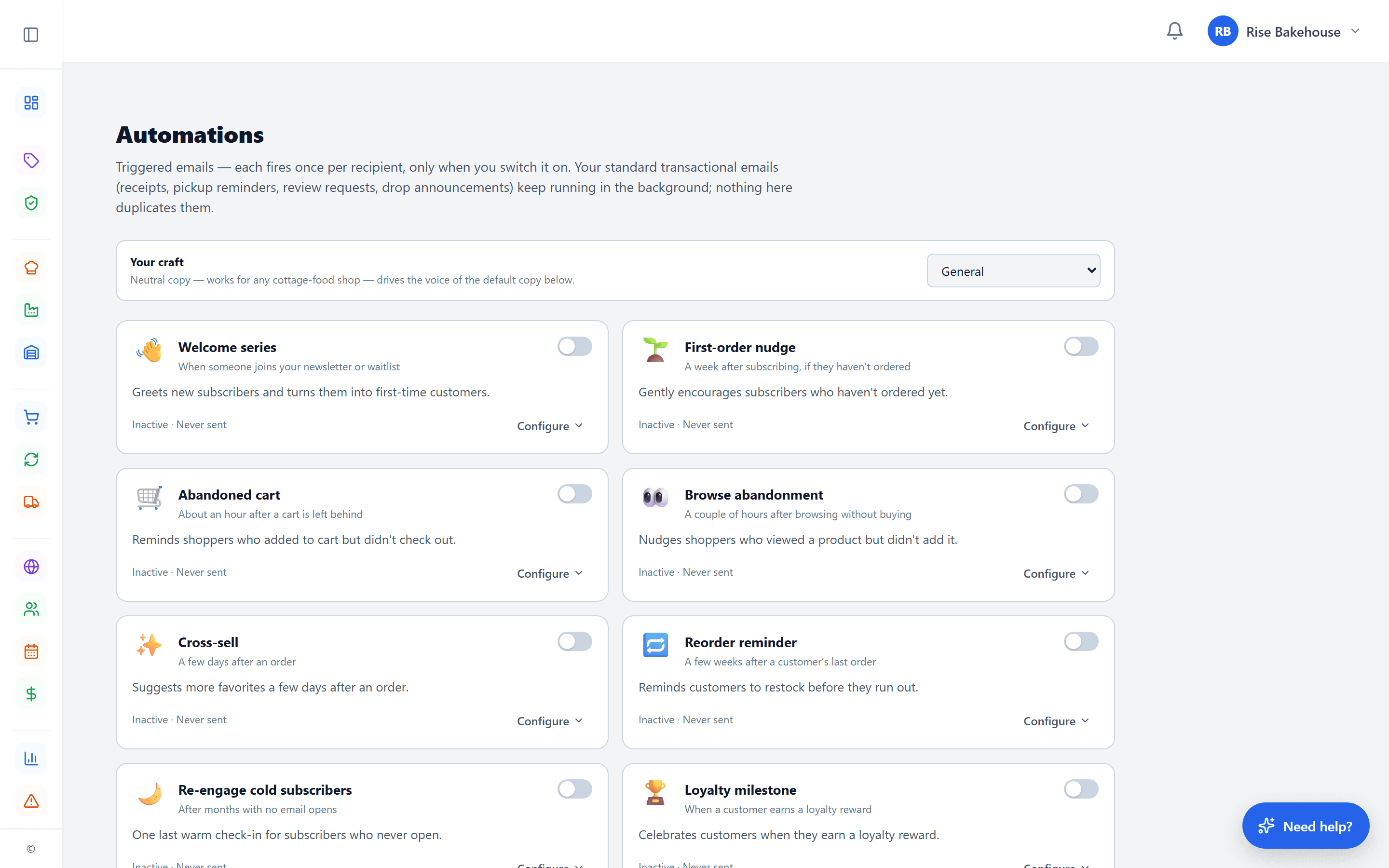 Marketing automations dashboard